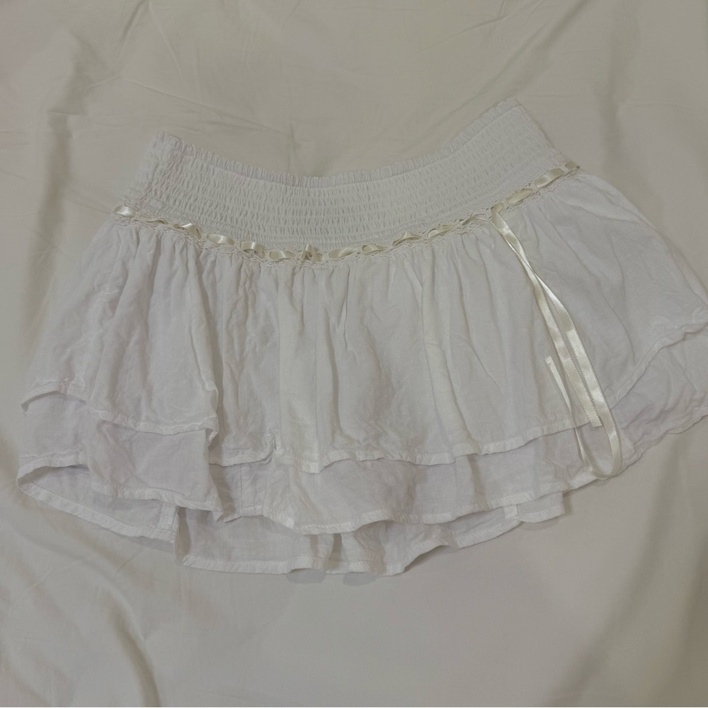 Hollister White Layered Skirt with Ribbon Detail